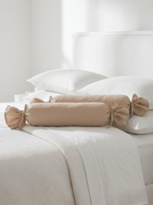 Pack de 02 cojines cilíndricos funda beige con tiras beige